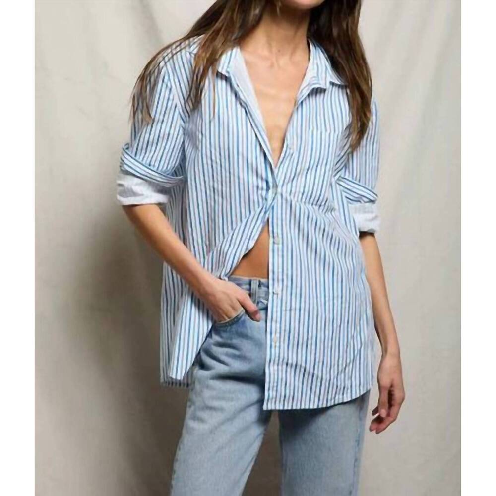 NEW PERFECTWHITETEE avalon poplin button down shirt in pacific stripe